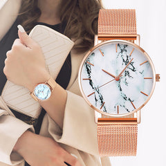 Fashion Rose Gold Creative Marble Female Wrist Watch Luxury